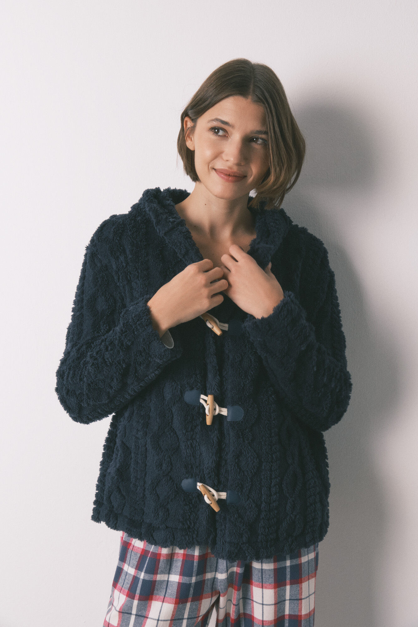 Women'secret Robe curto polar com capuz suave azul