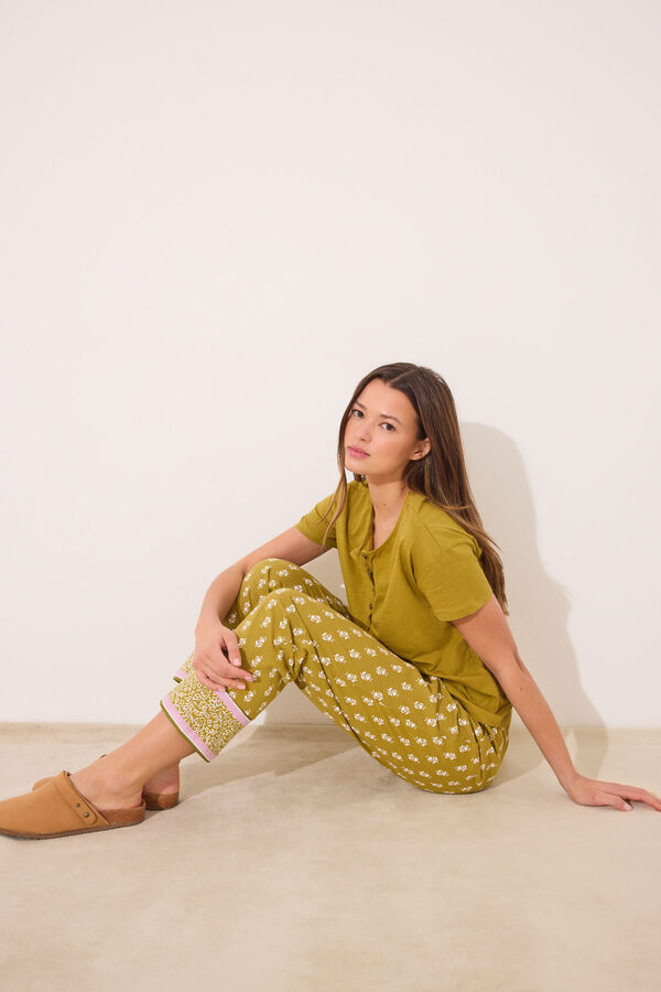 Women'secret Cal&ccedil;a comprida cenoura selos 100% algod&atilde;o estampado