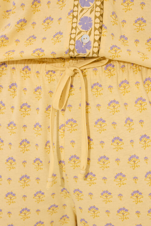 Women'secret Pijama 100% algod&atilde;o amarelo com estampa floral estampado