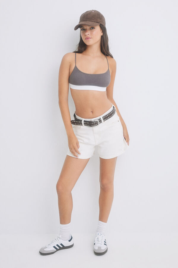 HI&BYE Soutien top algod&atilde;o castanho cru