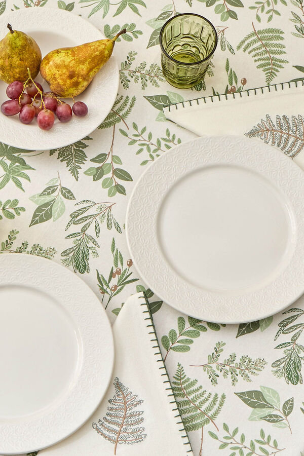 Textura Mantel antimanchas algod&oacute;n hojas verde