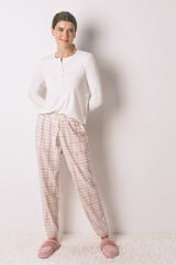 Women'secret Pantal&oacute;n largo franela rosa print cuadros rosa