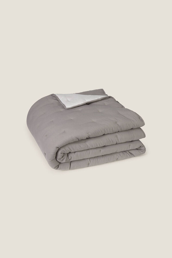 Textura Edredom revers&iacute;vel liso com bolinhas cinzento