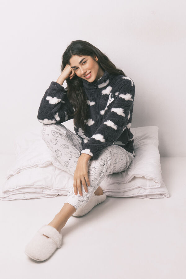 Women'secret Bata curta em polar estampado de nuvens Moomin cinza cinzento