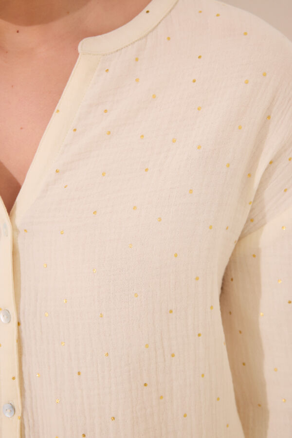 Women'secret Pijama camisero muselina 100% algodón blanco marfil