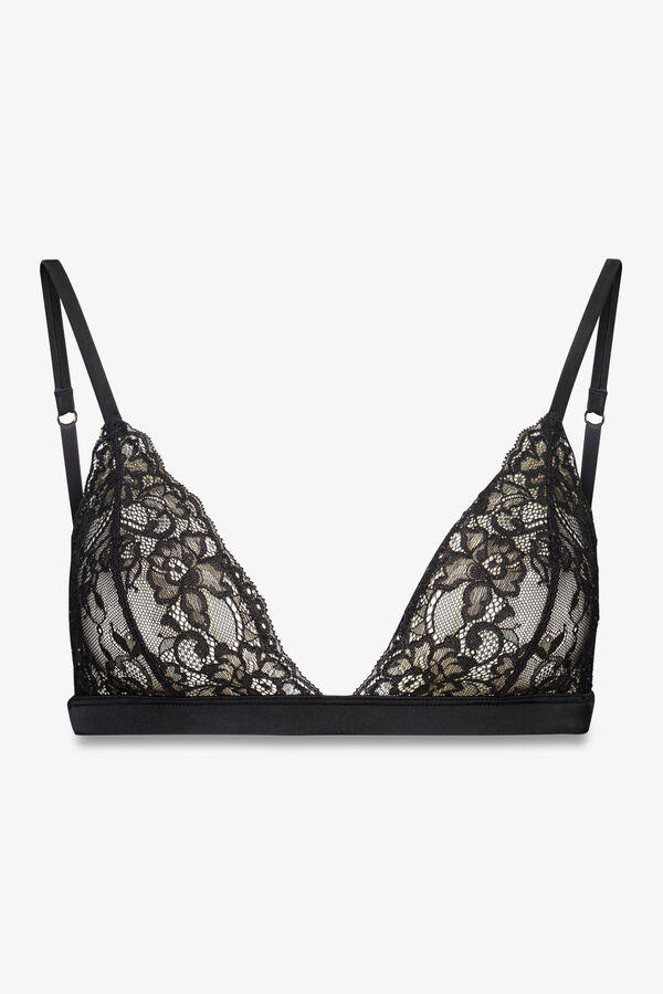 Women'secret Soutien triangular NATURAL renda preta com brilho preto