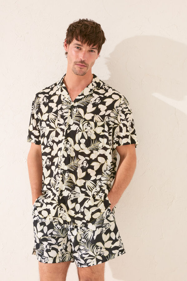 Women'secret Camisa masculina com estampado tropical Snoopy preto