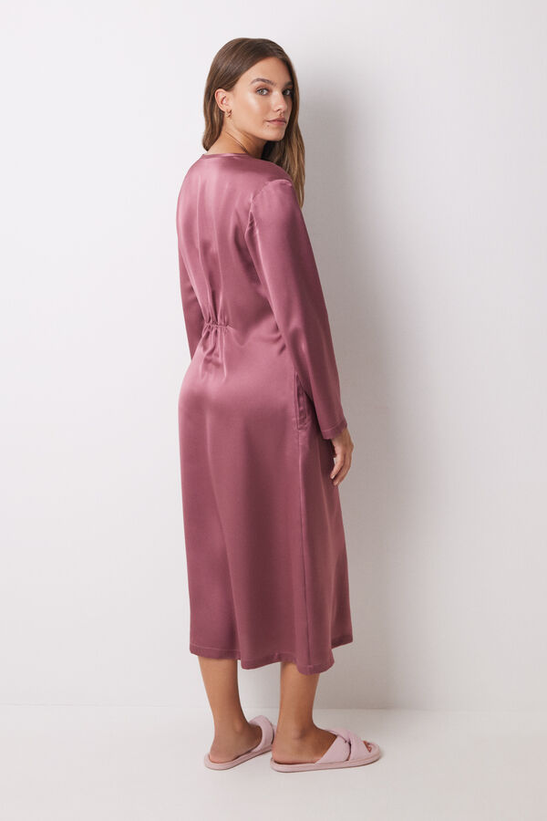 Women'secret Robe longo de cetim rosa com renda rosa