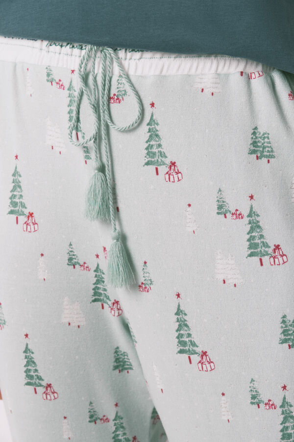 Women'secret Pantal&oacute;n largo punto ante estampado navide&ntilde;o verde