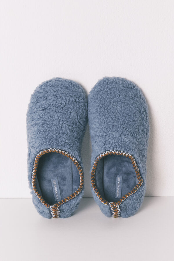 Women'secret Pantufas de quarto de pelo azul azul