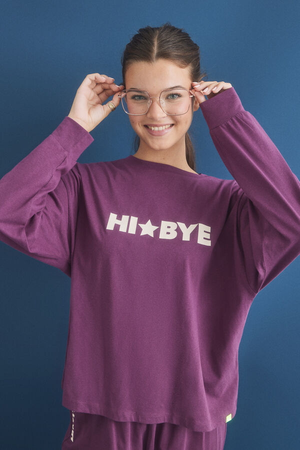 HI&BYE Pijama largo algod&oacute;n lila morado/lila