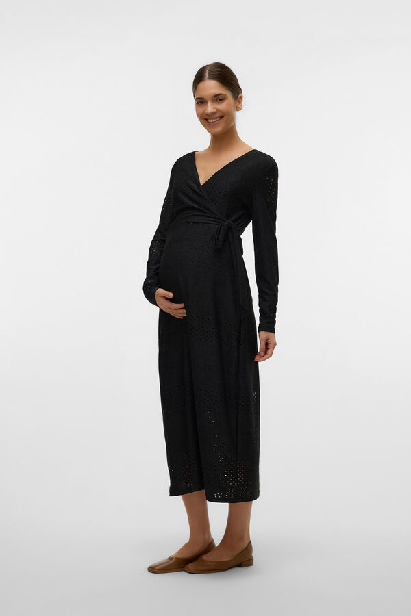 Mamalicious Vestido midi de renda para amamenta&ccedil;&atilde;o e maternity preto