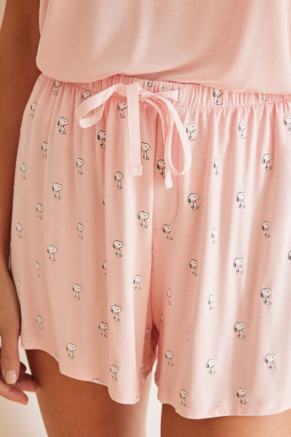 Women'secret Pijama corto soft touch rosa Snoopy rosa