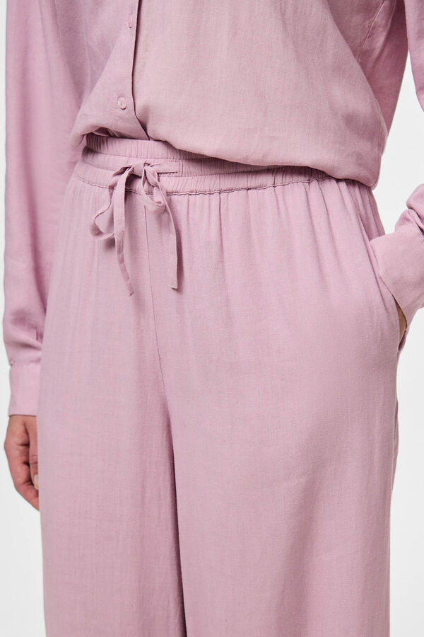 Pieces Calças compridas de linho rosa