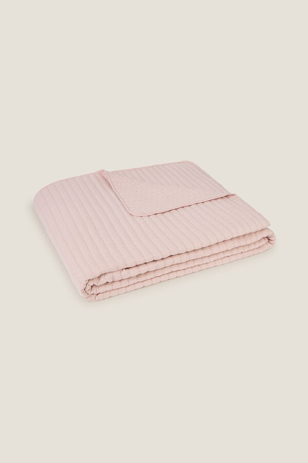 Textura Colcha lisa com costura riscas rosa