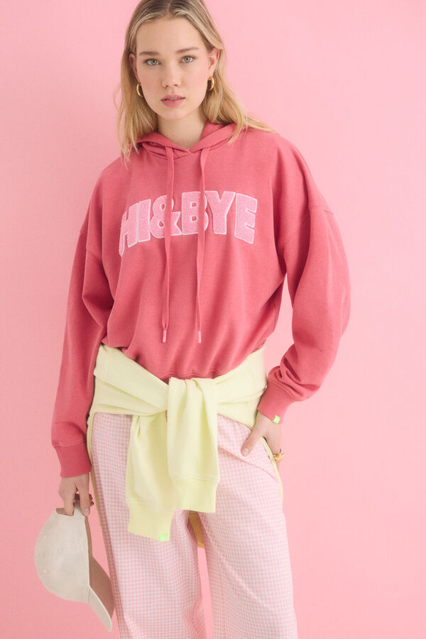HI&BYE Sweatshirt de capuz rosa de algod&atilde;o rosa