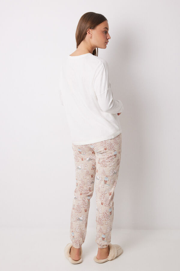 Women'secret Pijama longo 100% algod&atilde;o com estampado de Natal bege
