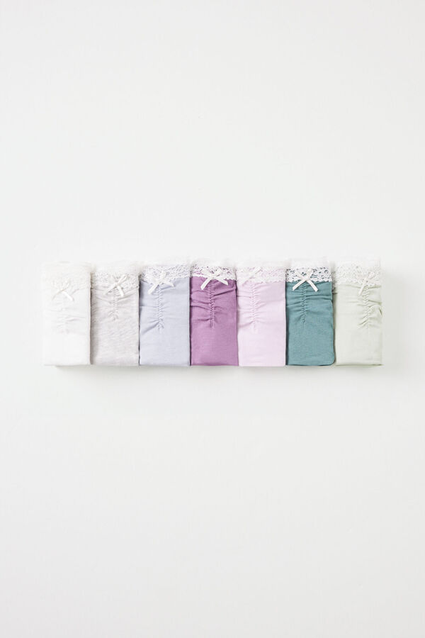 Women'secret Pack 7 bragas cl&aacute;sicas algod&oacute;n frunce y encaje blanco