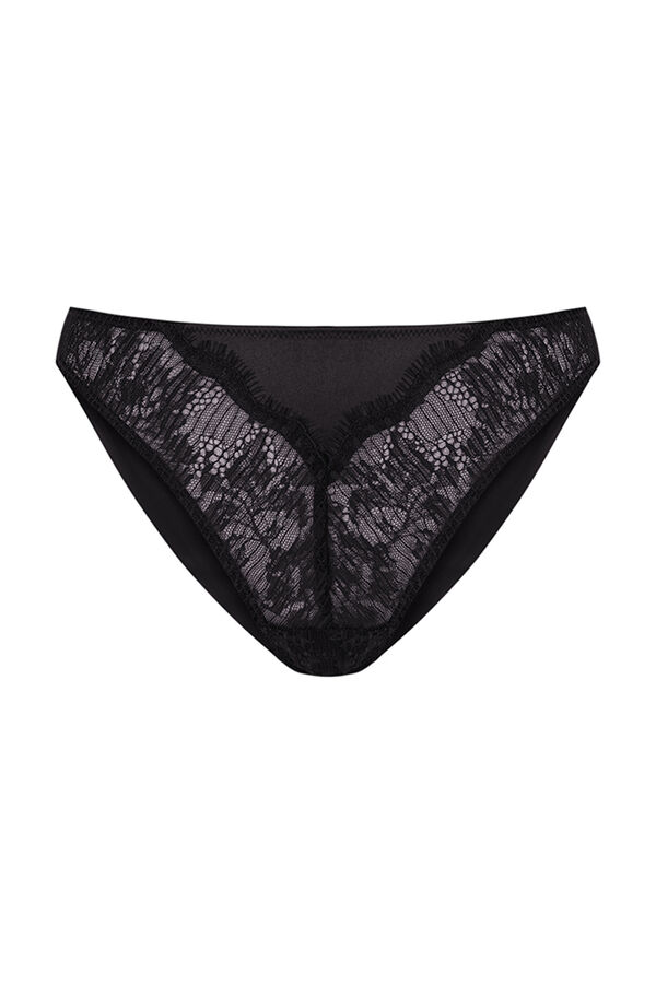 Women'secret Calcinha cl&aacute;ssica preta de microfibra e renda preto