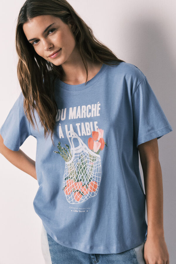 Women'secret T-shirt de manga curta 100% algod&atilde;o azul azul