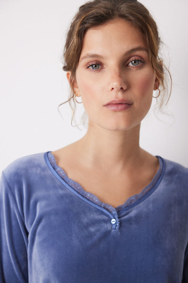 Women'secret Pijama largo terciopelo soft touch azul azul
