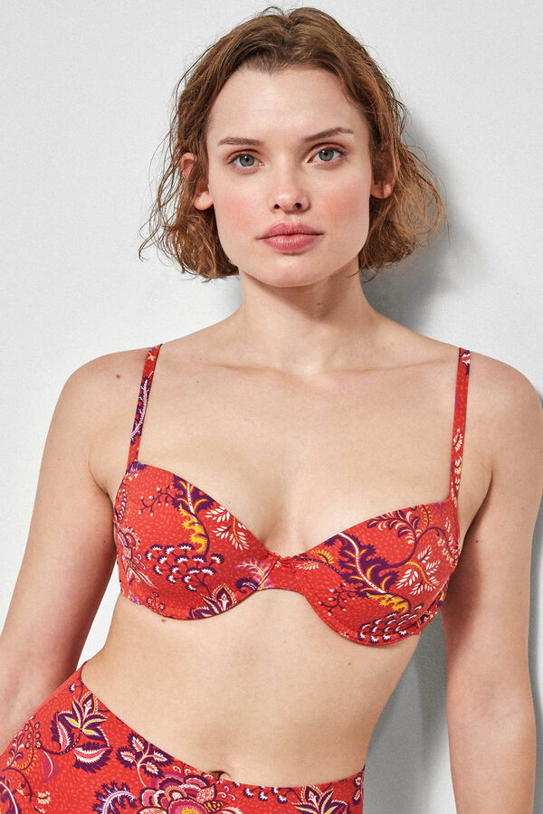 Gisela Top bikini estampado aro y foam blanco