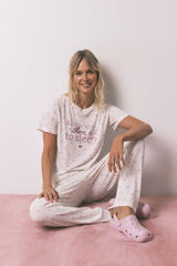 Women'secret Pijama comprido com T-shirt curta em tecido waffle branco