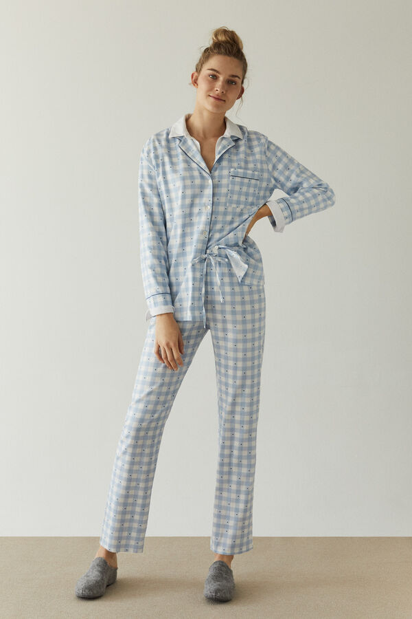 Womensecret Pijama camiseiro vichy azul 100% algodão estampado