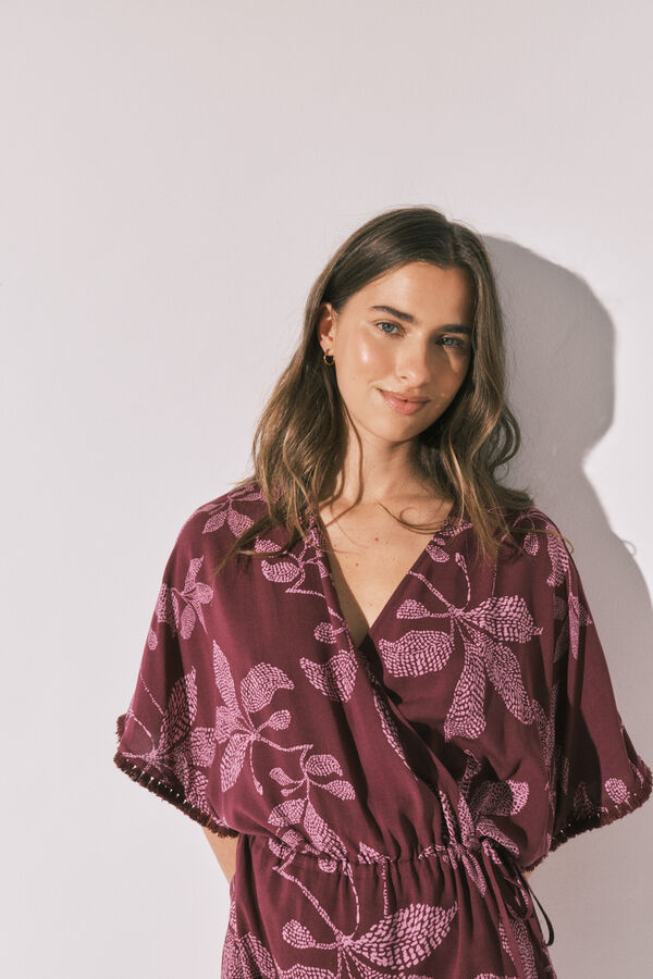 Women'secret Camisola curta estampado flores vermelho