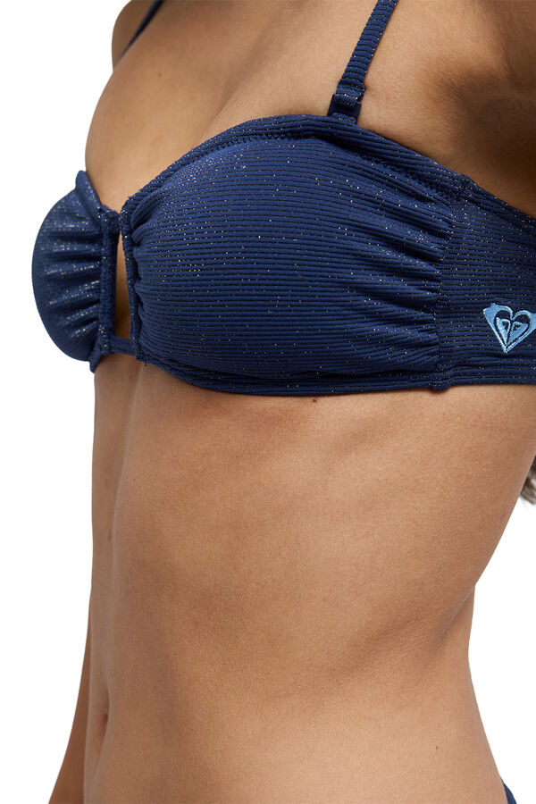 Roxy Top de bikini Bandeau brillo azul
