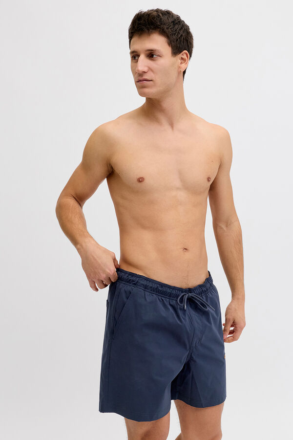 Jack & Jones Ba&ntilde;ador b&aacute;sico liso logo bordado azul