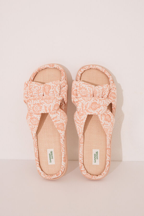 Women'secret Zapatillas casa pala nudo rafia naranja melocot&oacute;n naranja