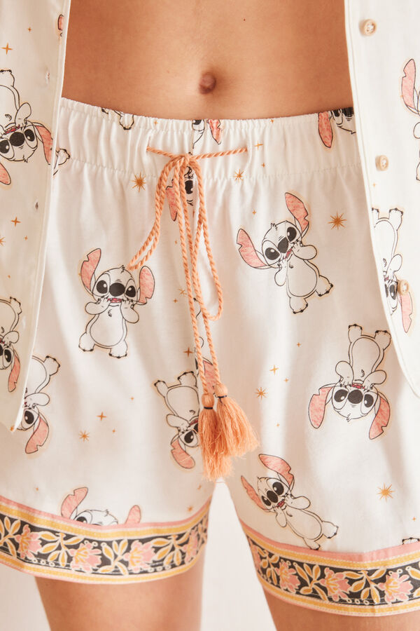 Women'secret Pijama camisero corto 100% algod&oacute;n Stitch blanco