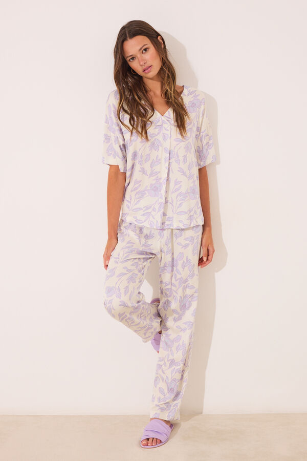 Women'secret Pijama largo estampado viscosa blanco