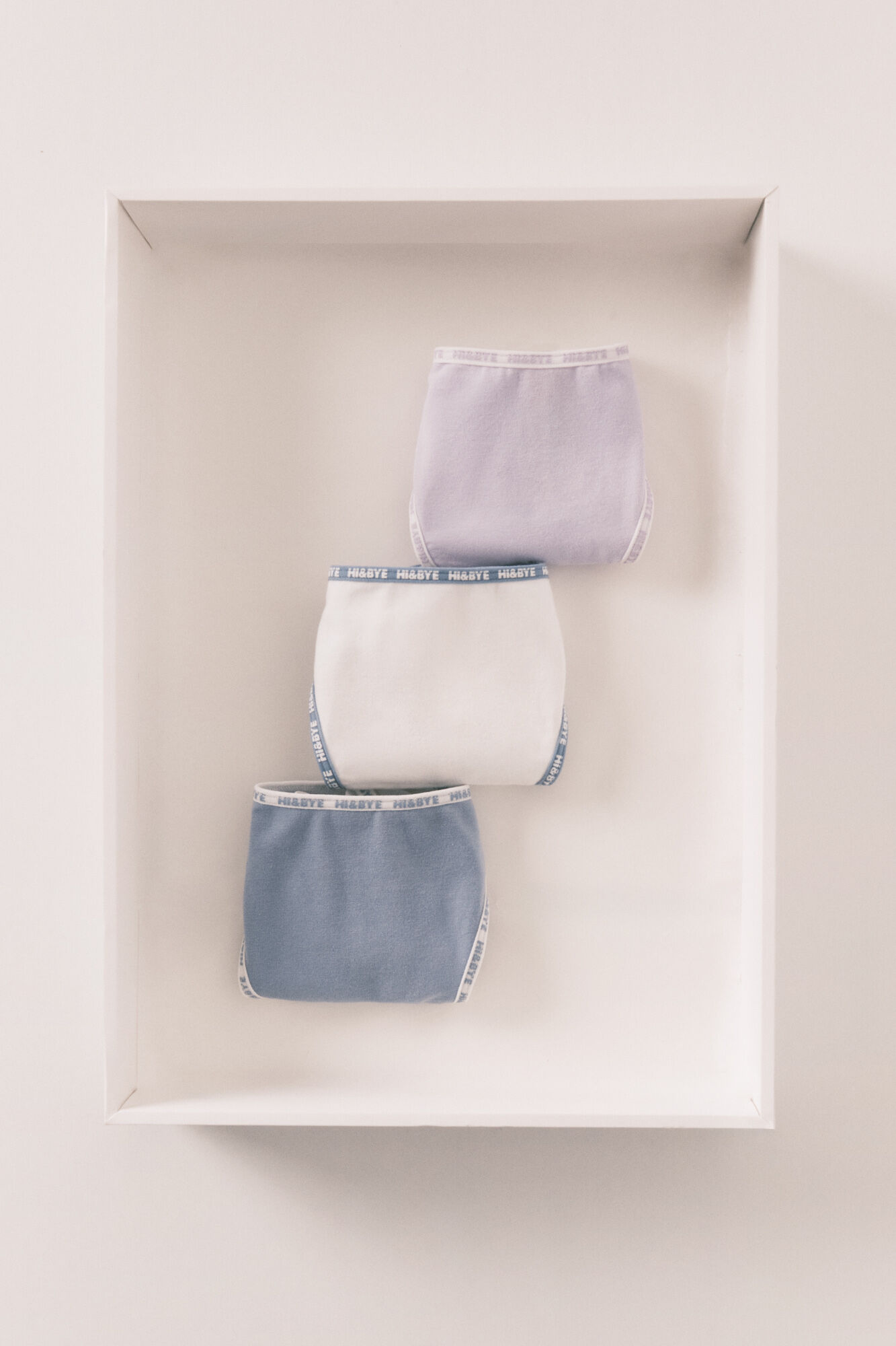 HI&BYE Pack 3 tangas lil&aacute;s, branco e azul