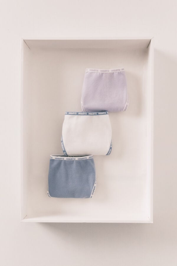 HI&BYE Pack 3 tangas lil&aacute;s, branco e azul branco