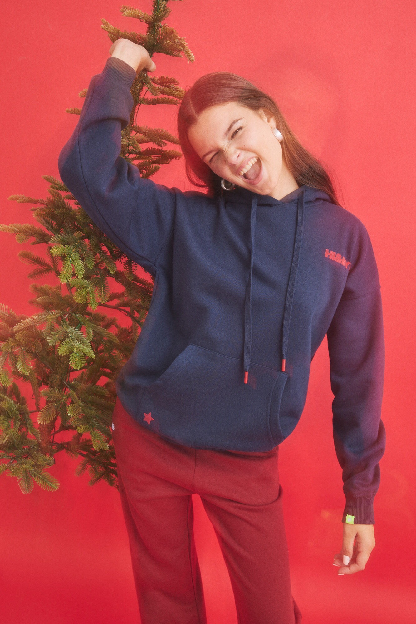 HI&BYE Sudadera capucha felpa azul navy