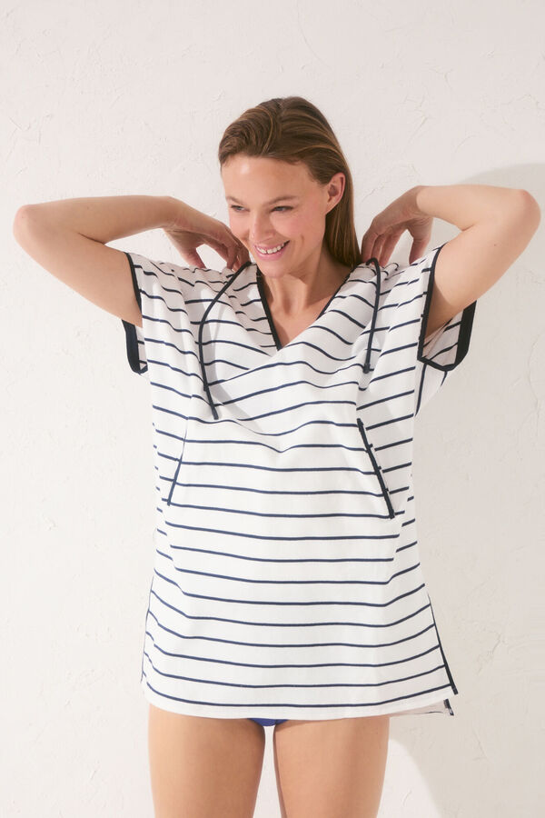 Women'secret Vestido felpa rayas navy azul