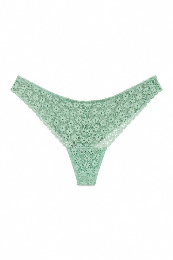 Women'secret Tanga encaje floral verde verde