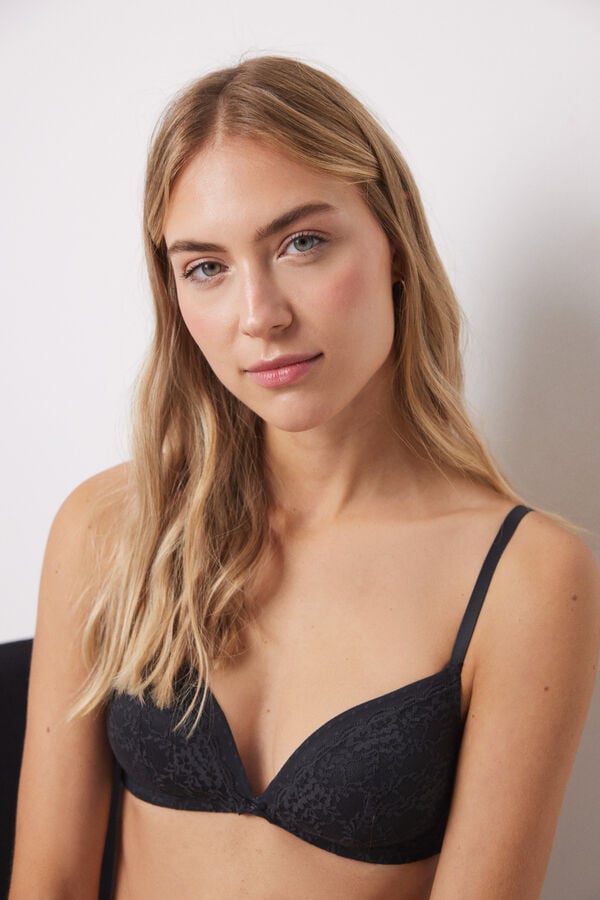 Women'secret CHARMING Suti&atilde; triangular enchimento de renda de tule cinza plumeti cinza cinzento