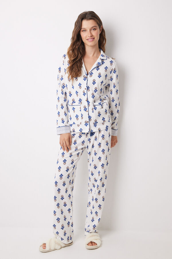 Women'secret Pijama camisero largo 100% algod&oacute;n flores estampado