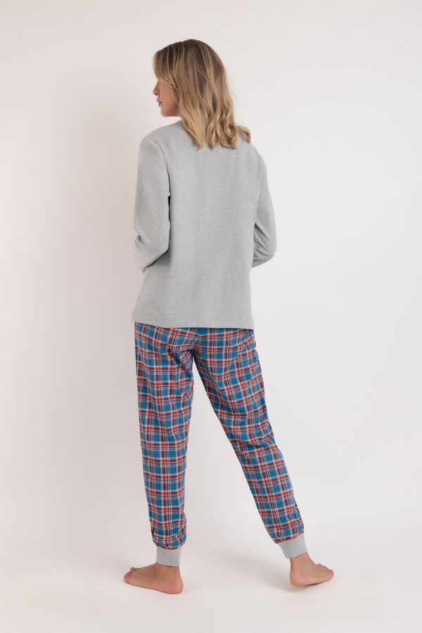 Admas Pijama xadrez Paddington feminino cinzento