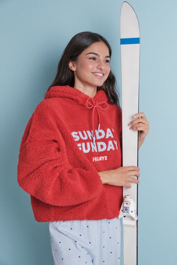 HI&BYE Sweatshirt de borrego vermelha com logo vermelho