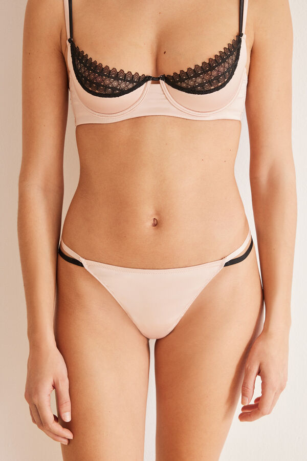 Women'secret Tanga sat&eacute;n encaje nude/negro negro