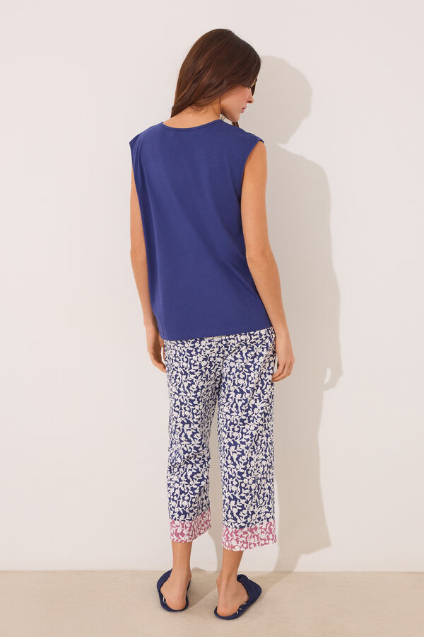 Women'secret Pijama Capri 100% algodão com estampado azul azul