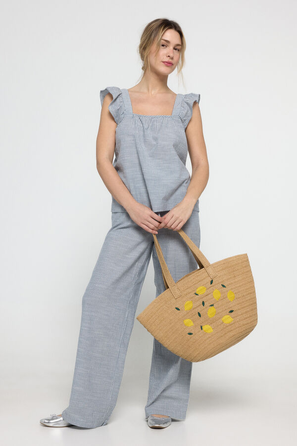 Pieces Top de alças com folho azul