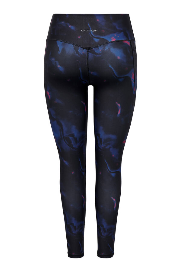 Only Play Legging cintura alta, com bolso lateral preto e desenho multicolor preto