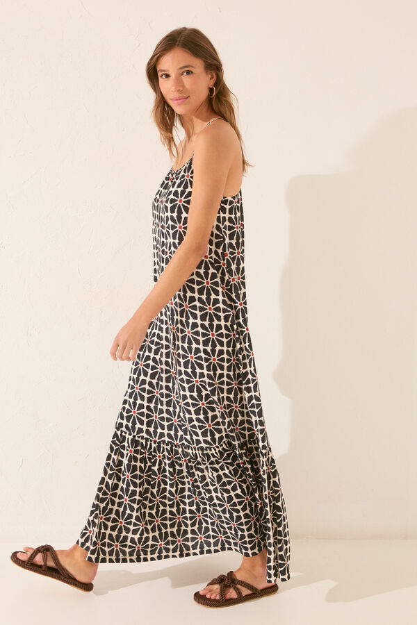 Women'secret Vestido largo tirantes estampado flores negro