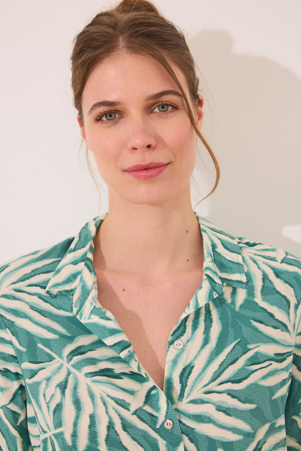 Women'secret Conjunto de blusa e cal&ccedil;a estampado de folhas verde