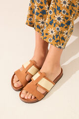 Women'secret Sandália tamanco orgânica com tiras de ráfia e camurça cru